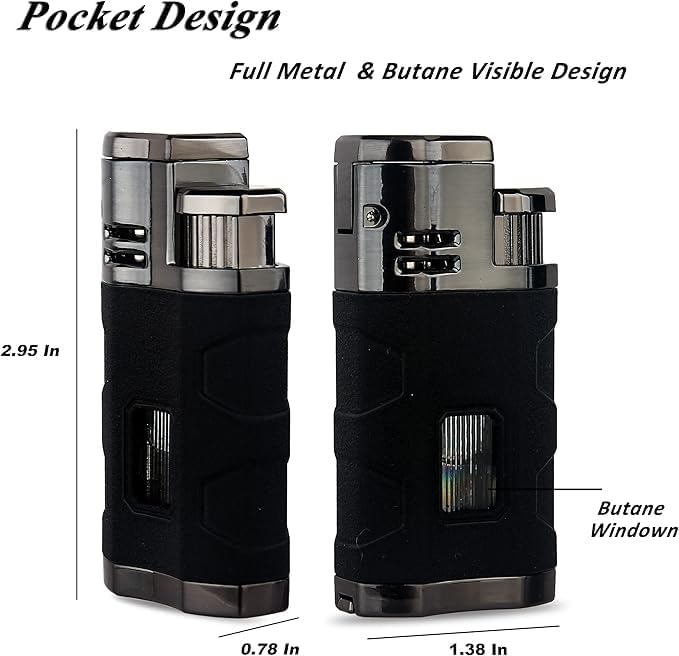 PROMISE Torch Lighter Triple Jet Flame Refillable Butane Lighter Windproof Lighter- Butane Not Included (Black Crackle)