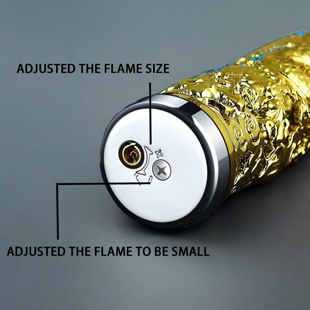 Creative Shiny Dragon Torch Lighter Windproof Lighter Jet Red Flame Butane Lighter Adjustable Butane Torch Lighter Cool Lighter Unique Mens Lighter Womens Lighter (No Gas) (Gold)