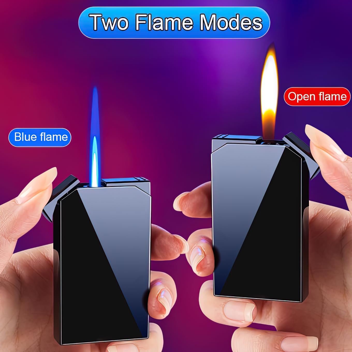 Butane Torch Lighter Fun Dual Flame Lighter Cool Jet Torch Lighter Refillable Adjustable Soft Flame and Jet Blue Flame Lighter Windproof Butane Lighter Unique Mens Lighter Gift (No Gas) (Black)