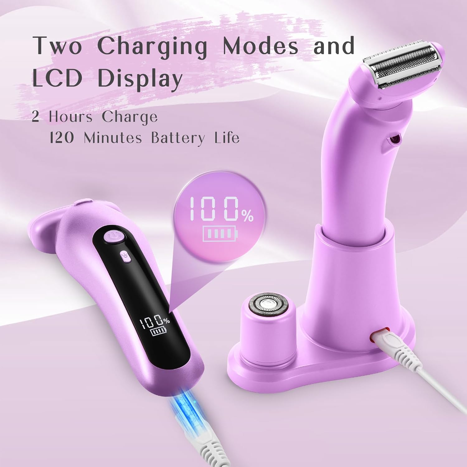 Haosens Electric Shaver for Women Womens Electric Razor Cordless Bikini Trimmer - Rechargeable Smooth & Painless 2 in 1 Womens Shave for Bikini Hair Removal Underarm Public Hairs Legs