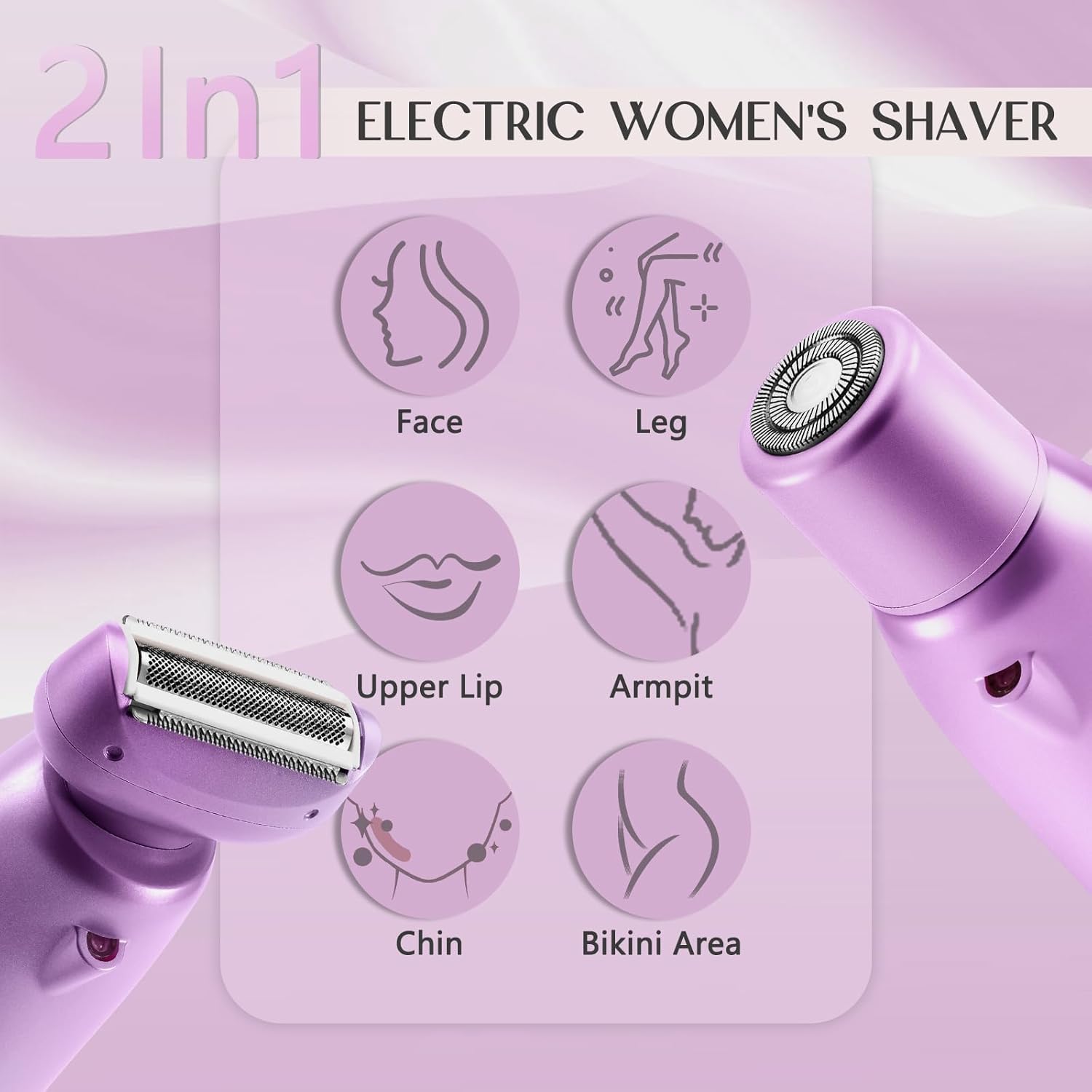Haosens Electric Shaver for Women Womens Electric Razor Cordless Bikini Trimmer - Rechargeable Smooth & Painless 2 in 1 Womens Shave for Bikini Hair Removal Underarm Public Hairs Legs