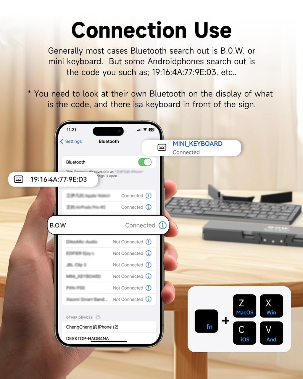 Folding Bluetooth keyboard for mobile phone and computer