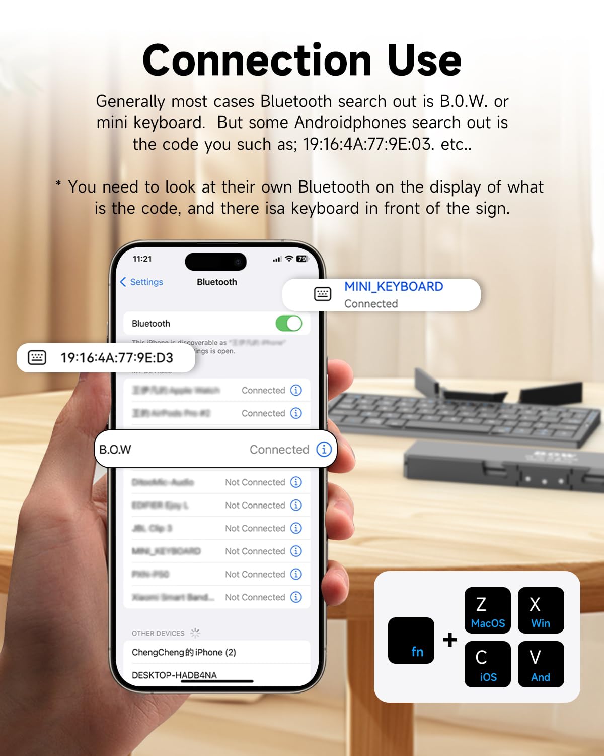Folding Bluetooth keyboard for mobile phone and computer