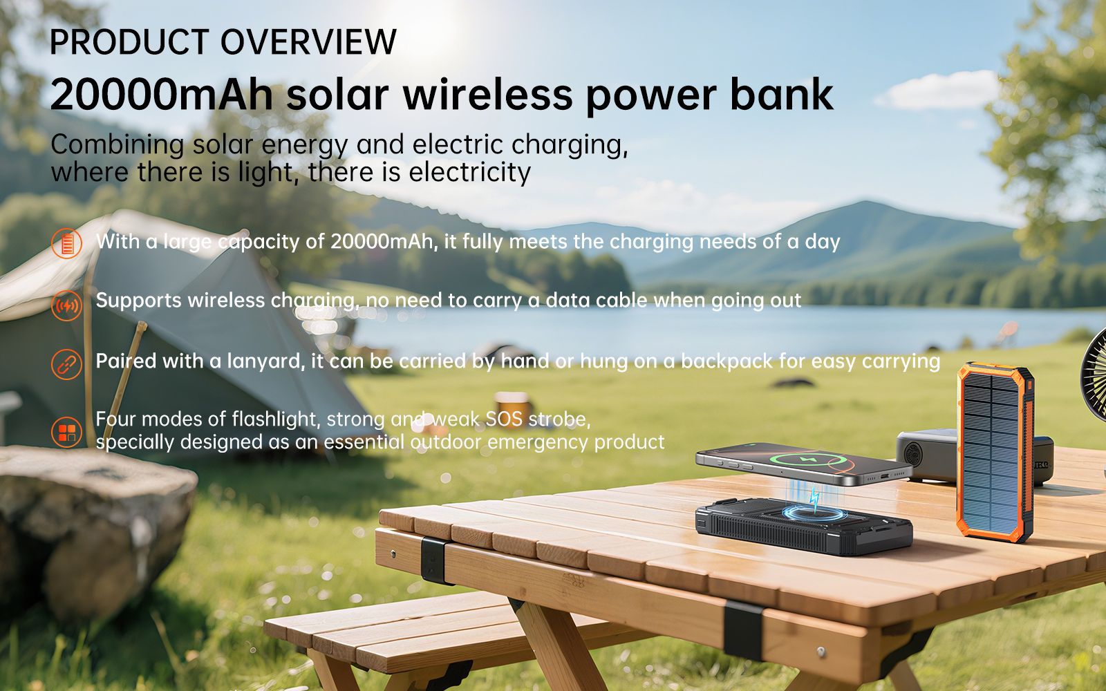 Wireless charging solar power bank