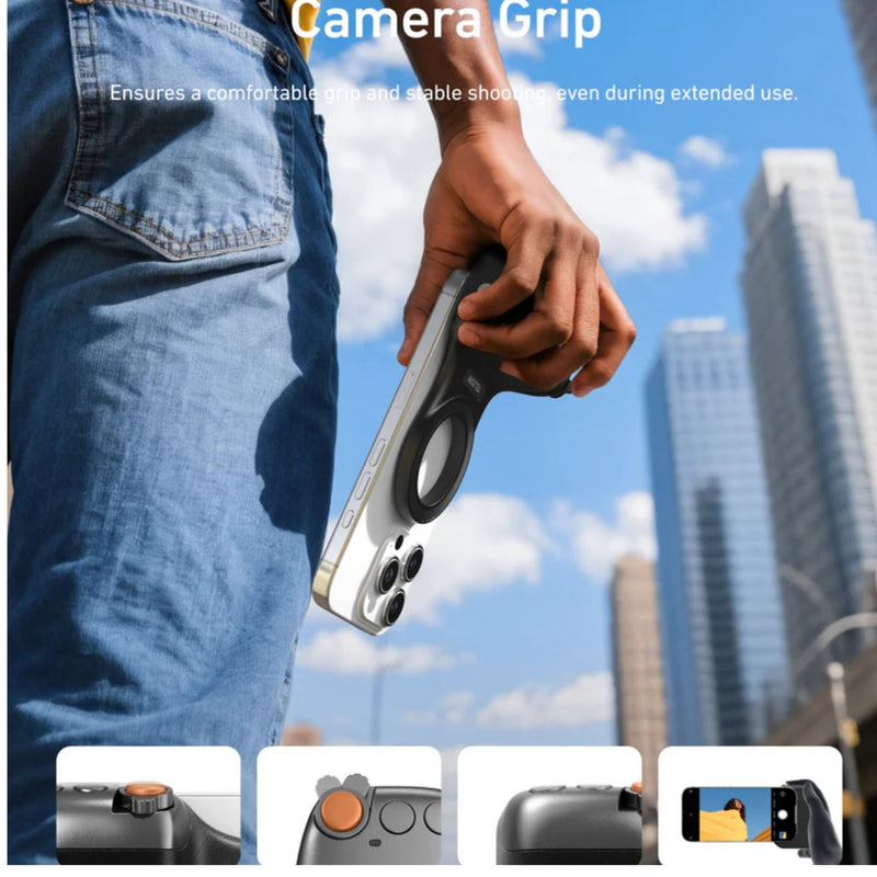 Magnetic mobile phone camera handle