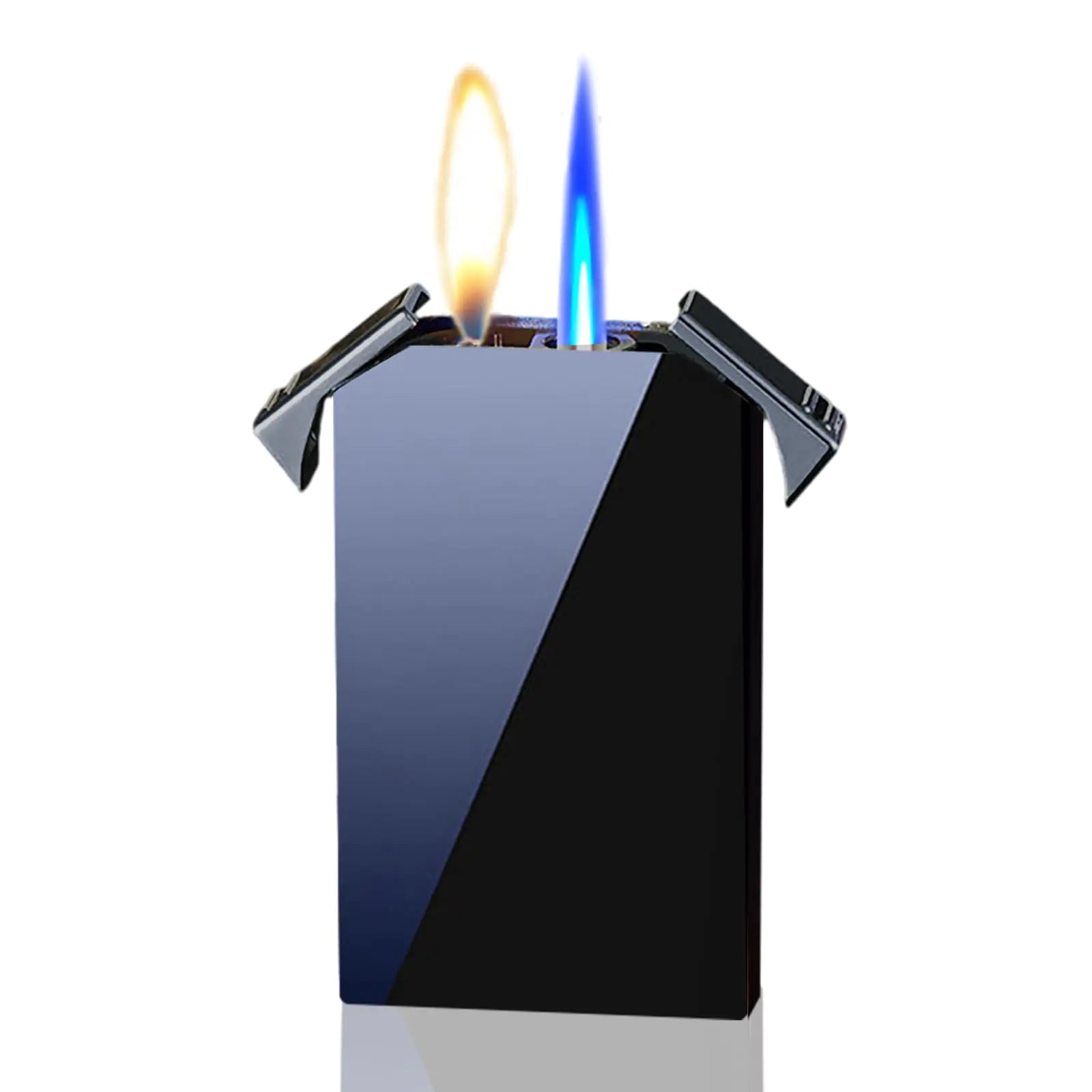 Butane Torch Lighter Fun Dual Flame Lighter Cool Jet Torch Lighter Refillable Adjustable Soft Flame and Jet Blue Flame Lighter Windproof Butane Lighter Unique Mens Lighter Gift (No Gas) (Black)